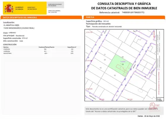 Parcela en venta en Manzanares, de 1375 m2 por 300.000 €, Ref. 0391
